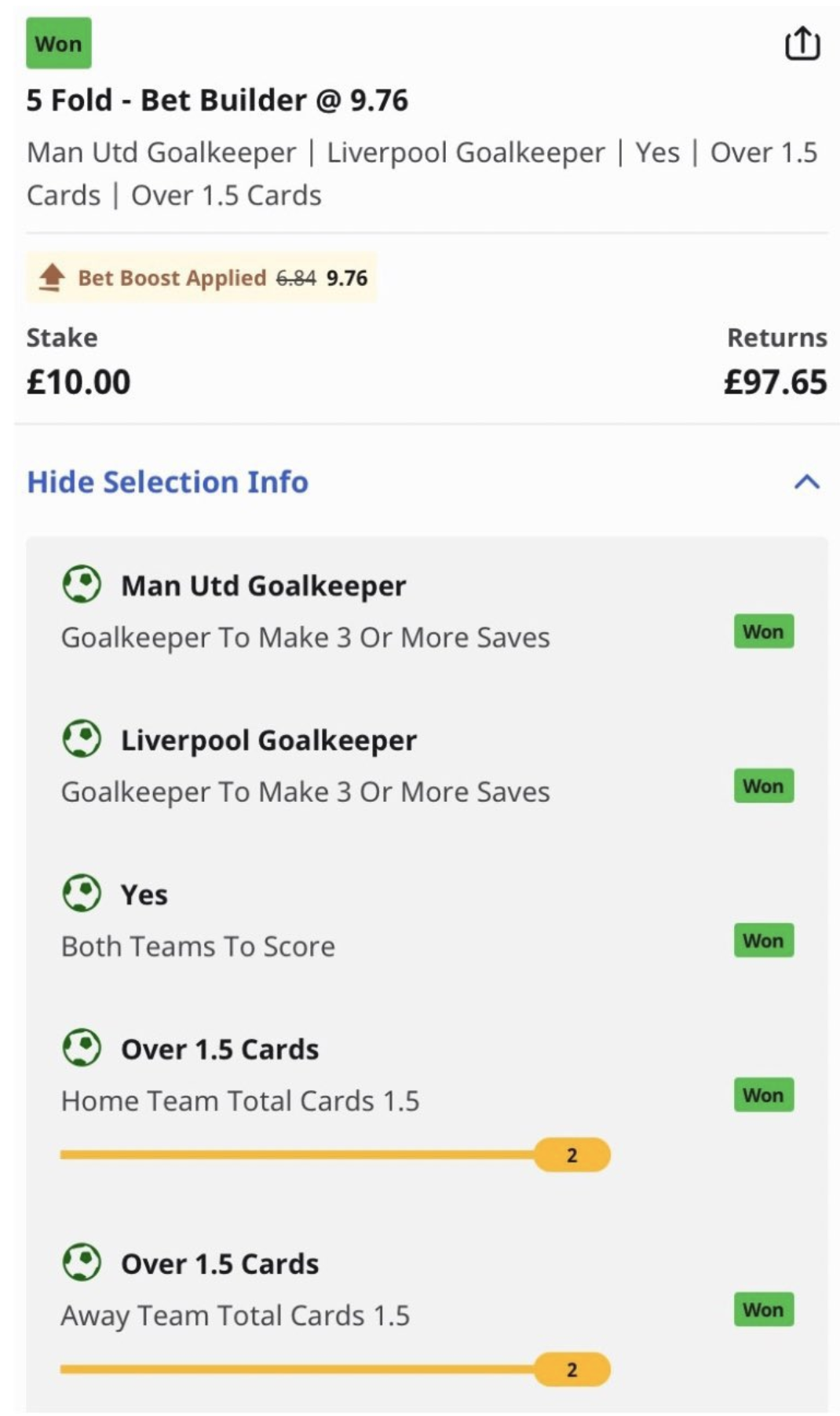 Winning 5-fold bet builder — £97.65